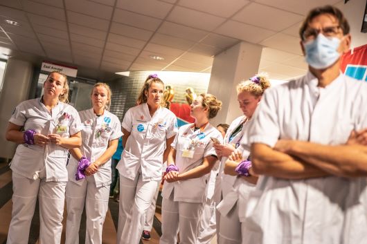 Cao umc's Verpleegkundigen in 2021 tijdens een zorgprotest in Amsterdam UMC.