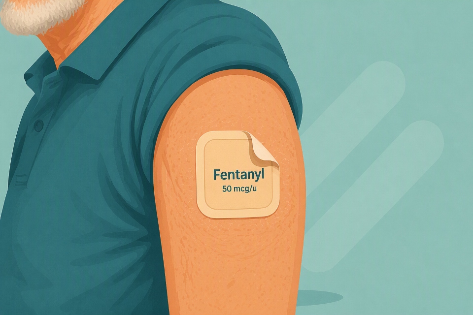 Fentanylpleister op de arm van een oudere man.