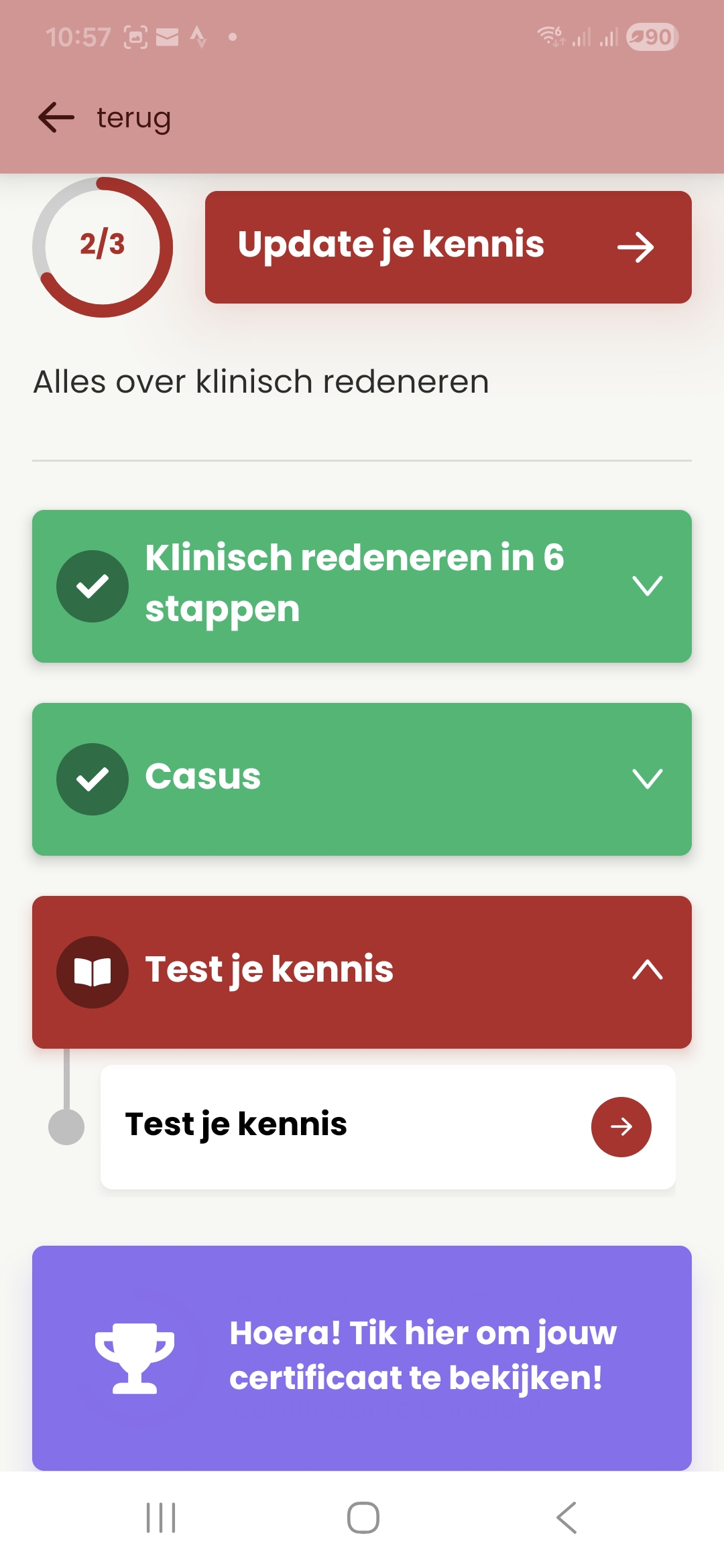 Hier zie je de voortgang in een training.